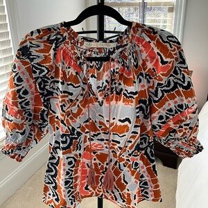 Marie Oliver Orange and Black Patterned Blouse